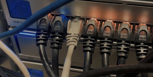 Ethernet cabling terminated into a network switch